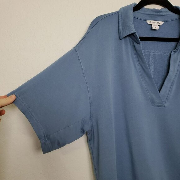 Athleta Womens Westwood Sweatshirt Tee Size M V-Neck Cottage Blue Dolman - Picture 2 of 10